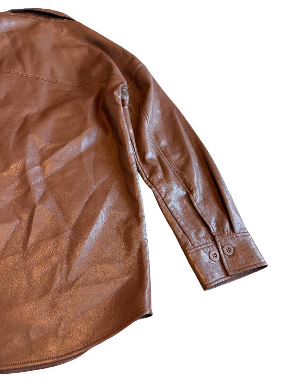 Aritzia Babaton Pelli Shirt Jacket Button-Down Brown Vegan Leather Size Medium - Picture 12 of 13